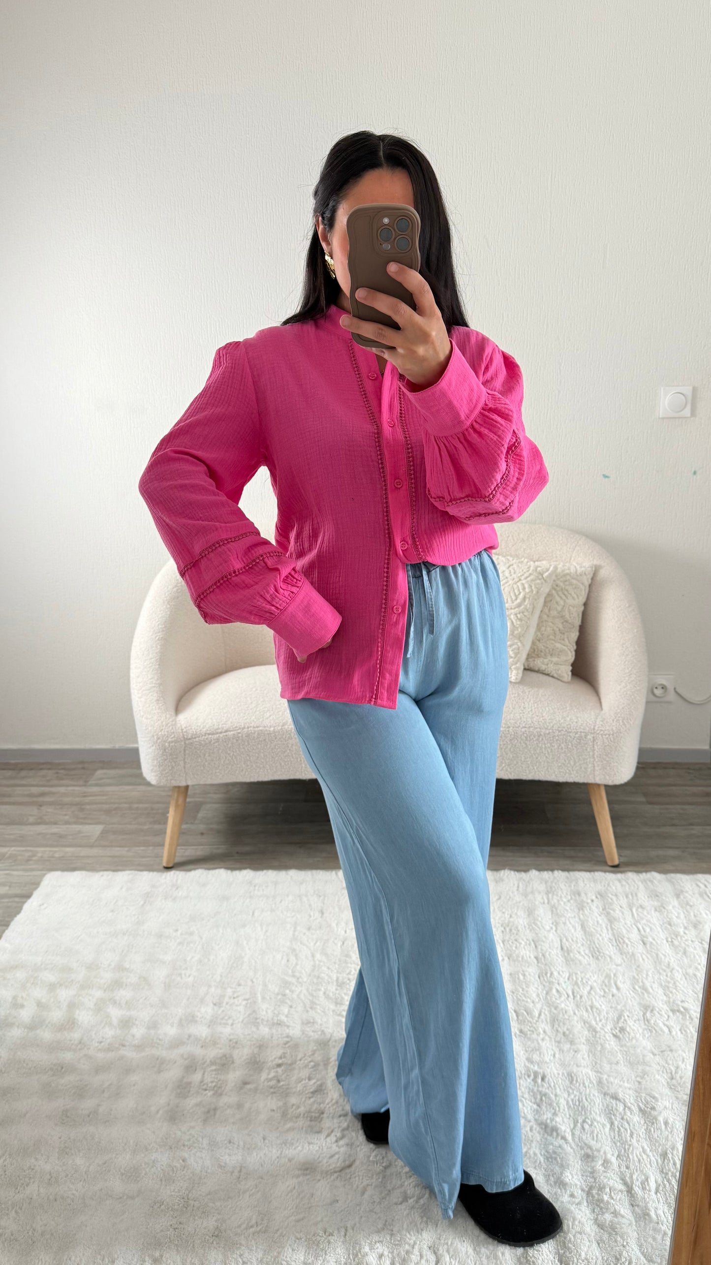 BLOUSE FUSHIA EN GAZ DE COTON