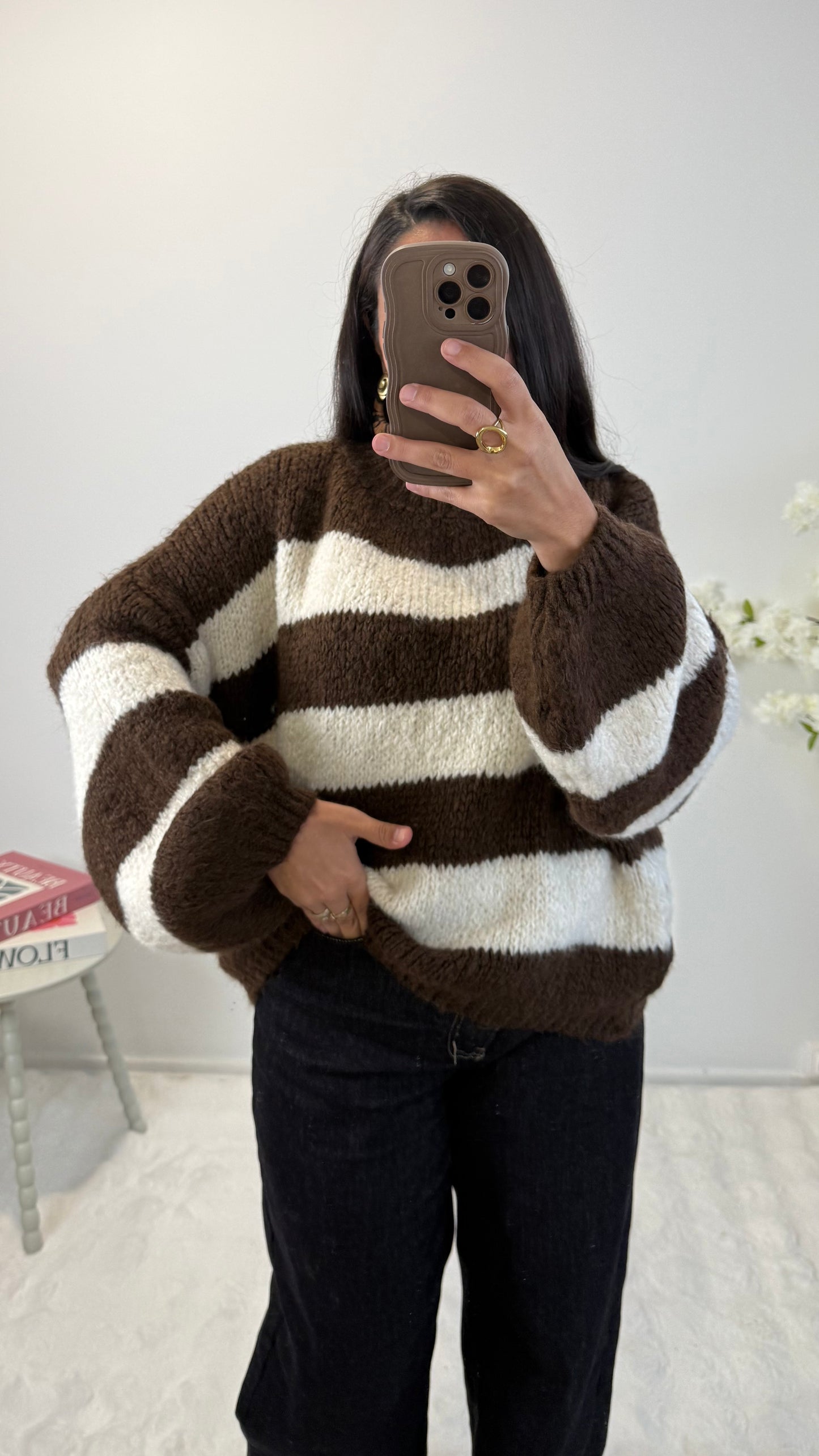 PULL NILA RAYÉ CHOCO&ÉCRU