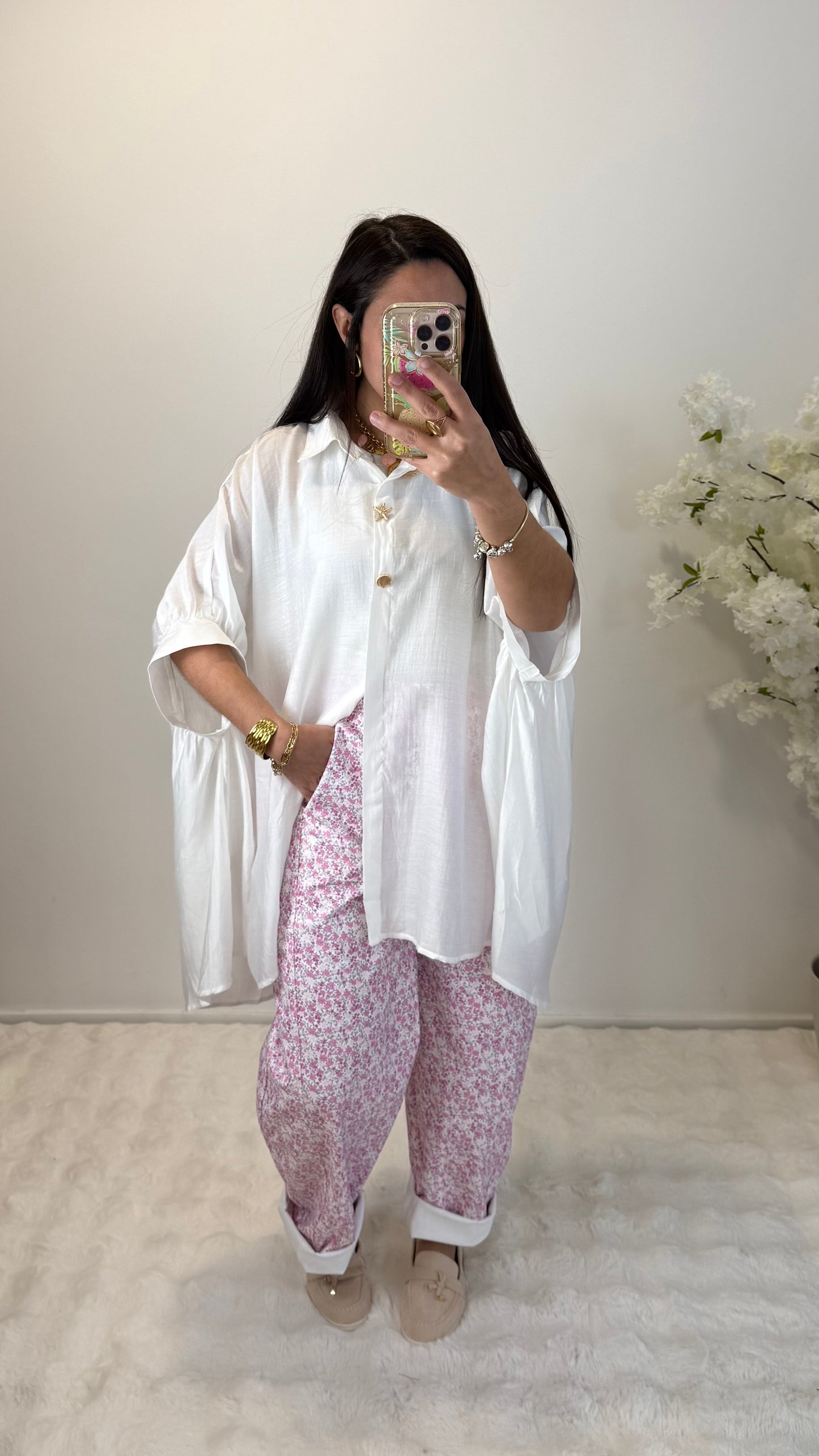 PANTALON BARREL FLEURIES