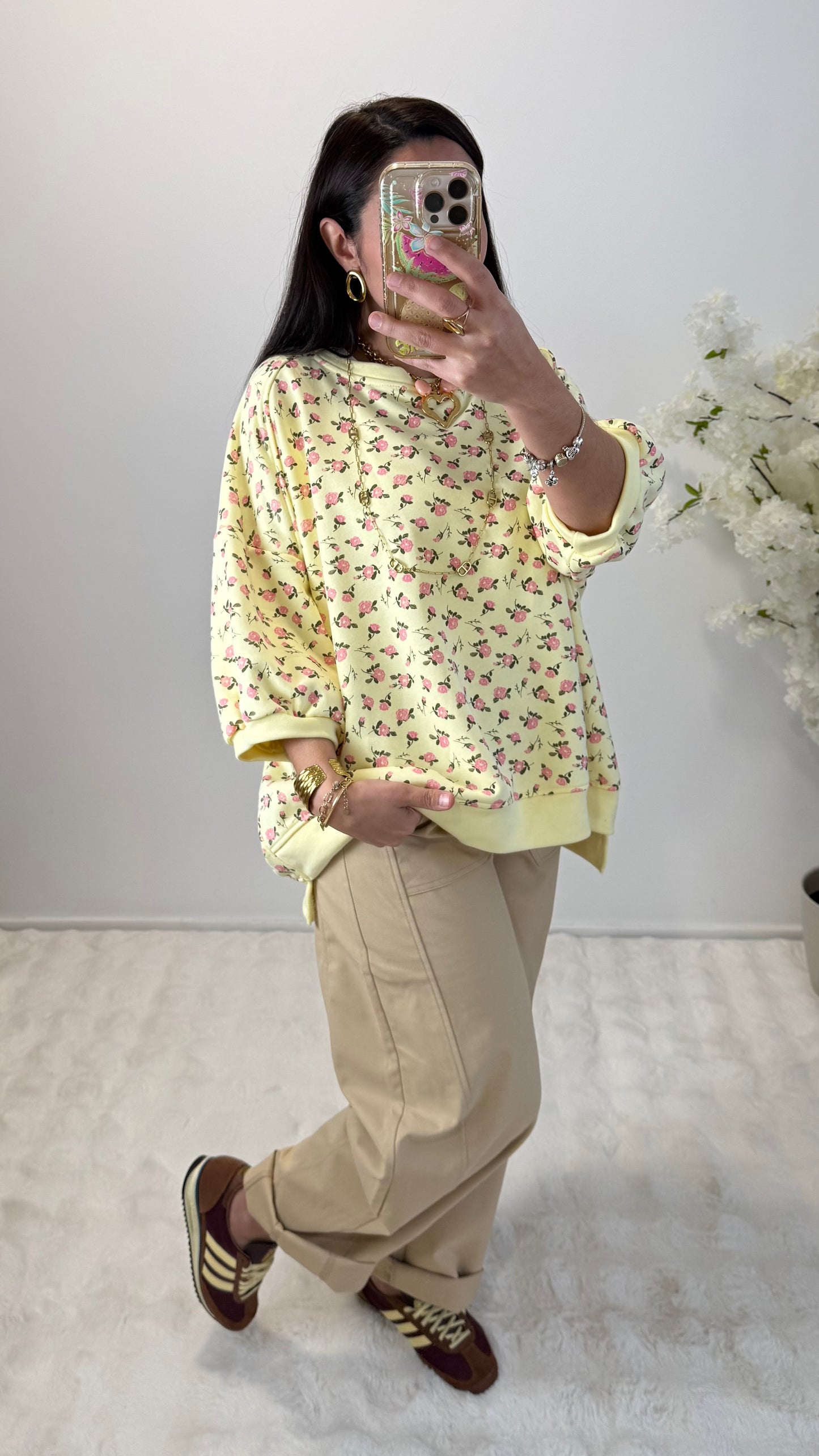 SWEAT FLEURIES JAUNE