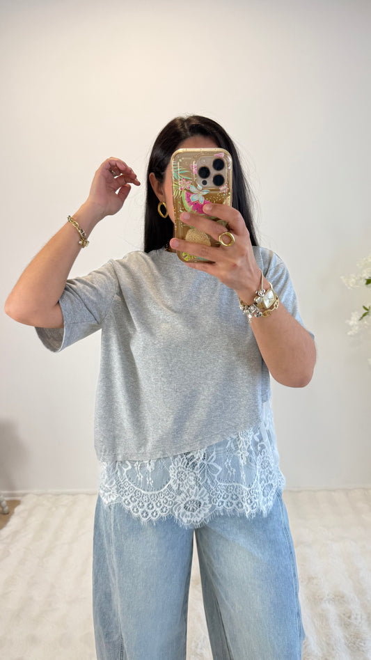 TEE SHIRT DENTELLE GRIS