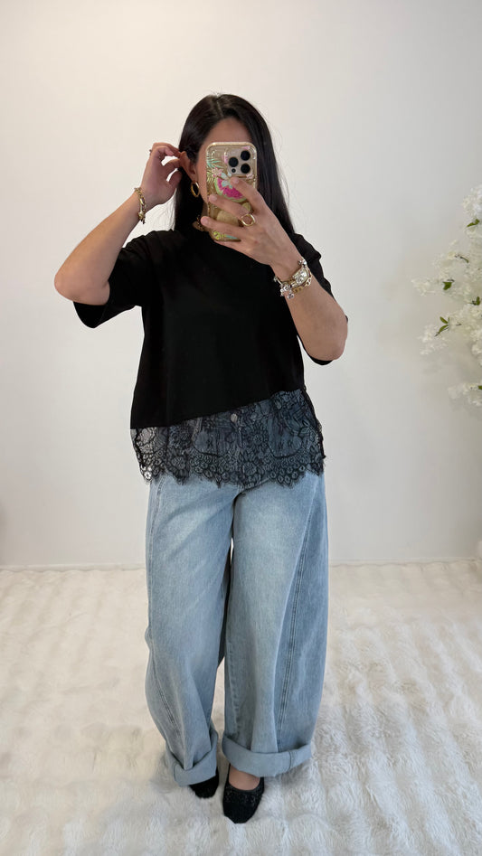 TEE SHIRT DENTELLE BLACK