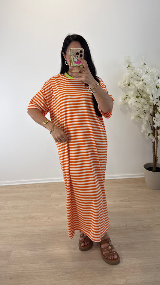 ROBE ISIS ORANGE&BLANC
