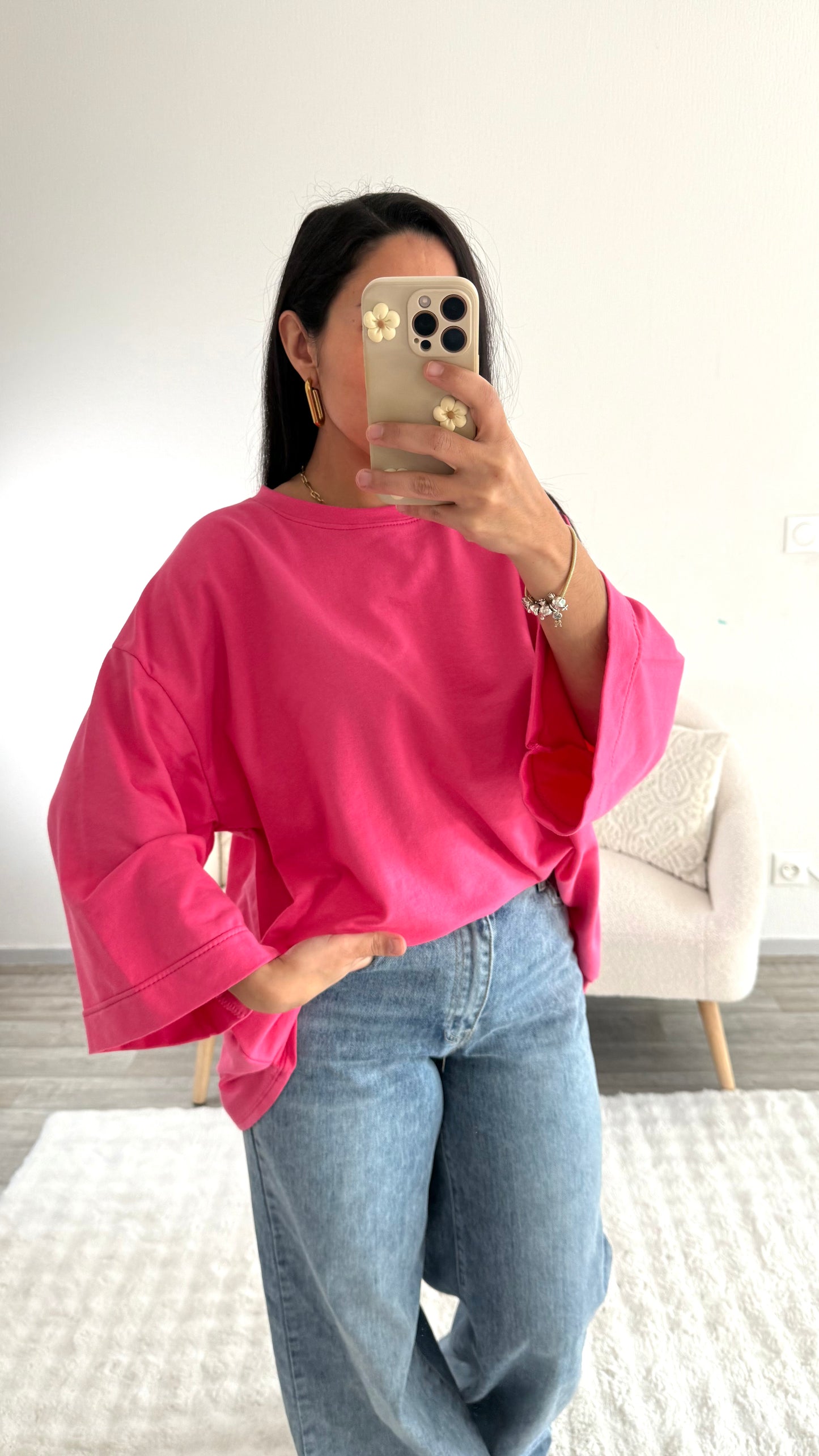 TEE SHIRT MANCHE LONGUE OVERSIZE FUSHIA