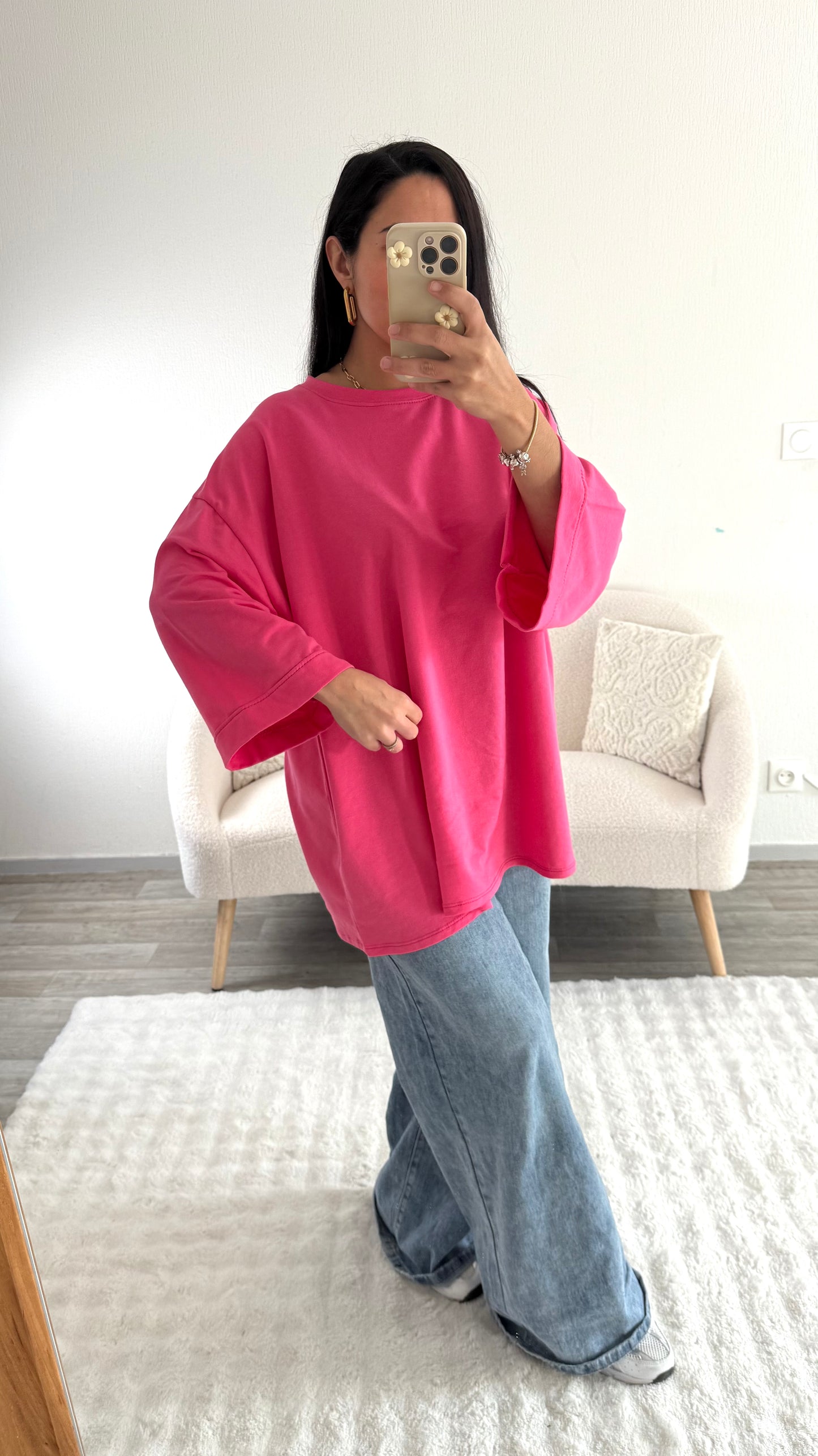 TEE SHIRT MANCHE LONGUE OVERSIZE FUSHIA