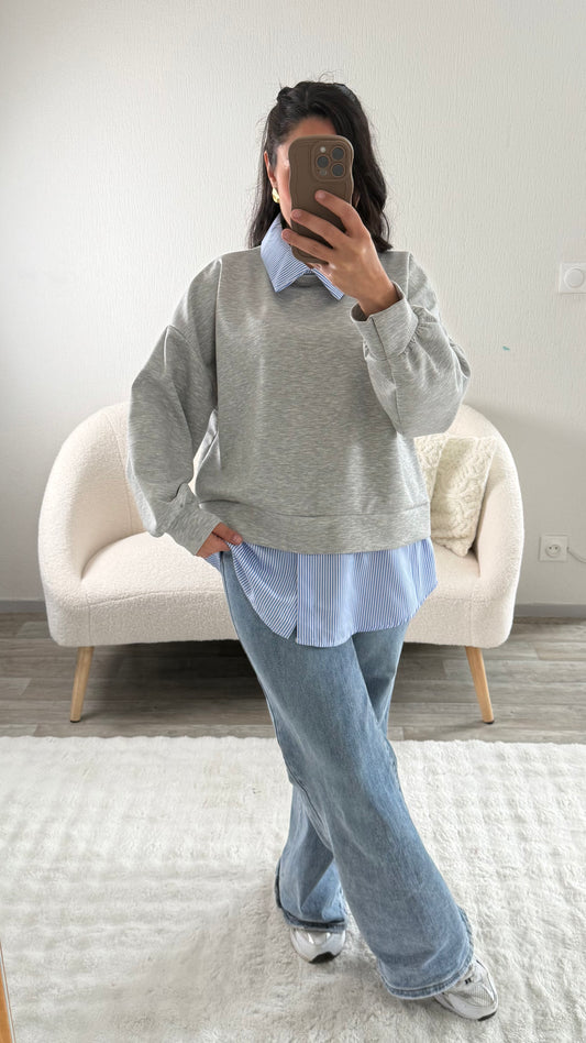 SWEAT LIZ CHEMISE INTÉGRÉE GRIS