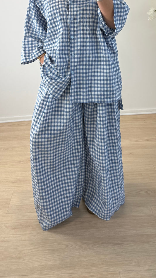 PANTALON VICHY BLEU JEANS