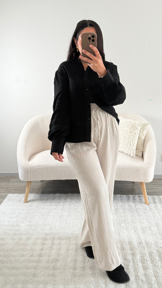 PANTALON GAELLE BEIGE EN GAZ DE COTON