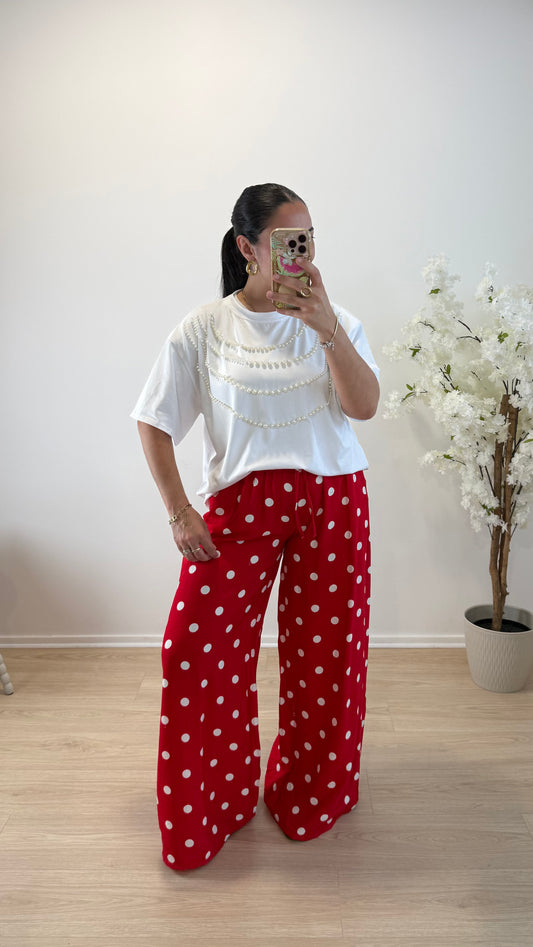 PANTALON ELVIRA POIS ROUGE