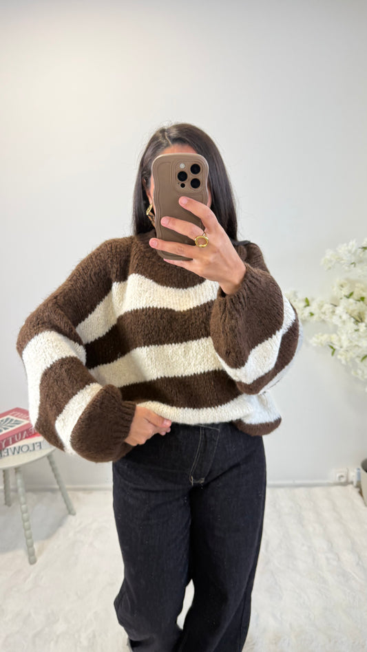 PULL NILA RAYÉ CHOCO&ÉCRU