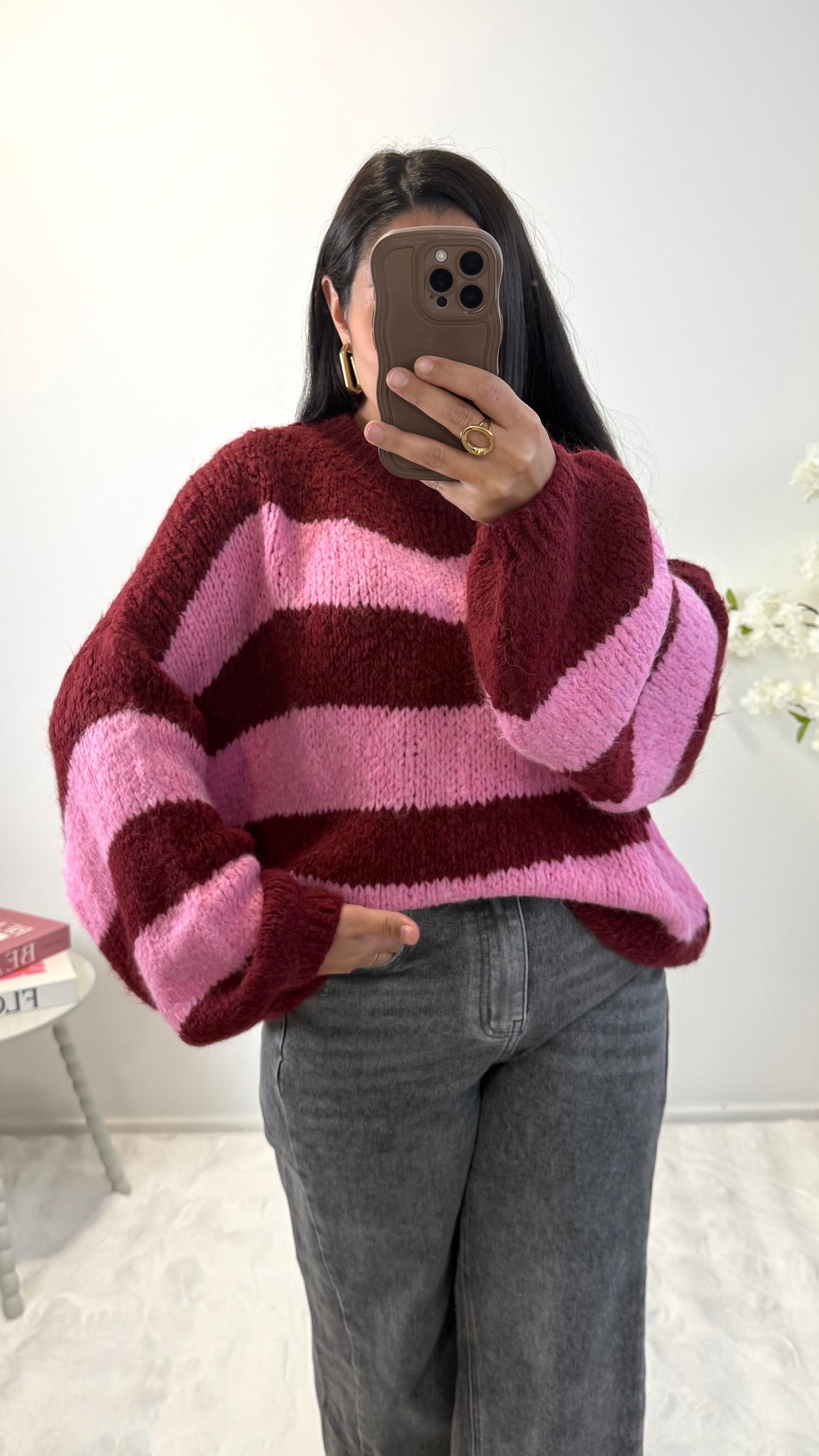 PULL NILA RAYÉ BORDEAUX&ROSE