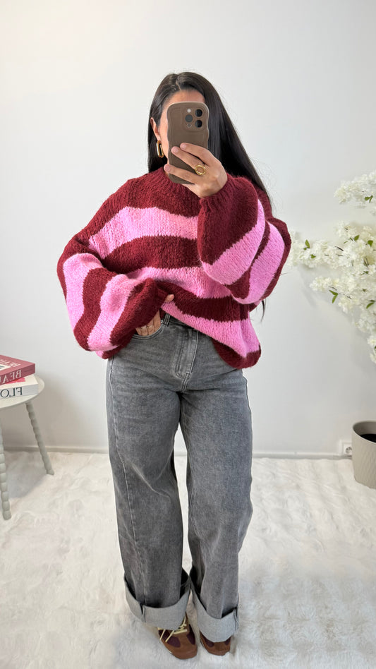 PULL NILA RAYÉ BORDEAUX&ROSE