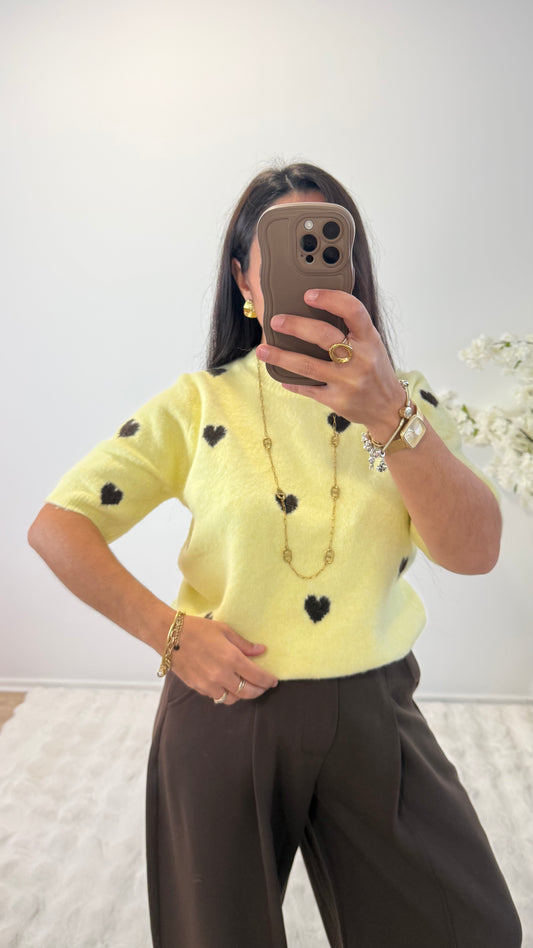 PULL COEUR JAUNE
