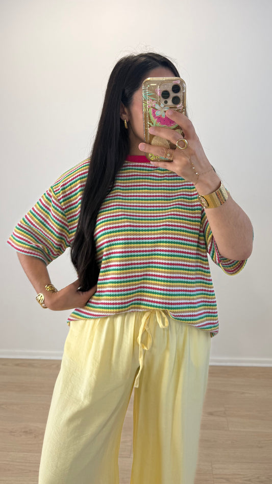 TEE SHIRT CROCHET COL FUSHIA