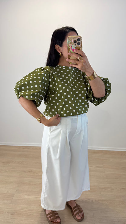 TOP MANCHES BOUFFANTES OLIVE