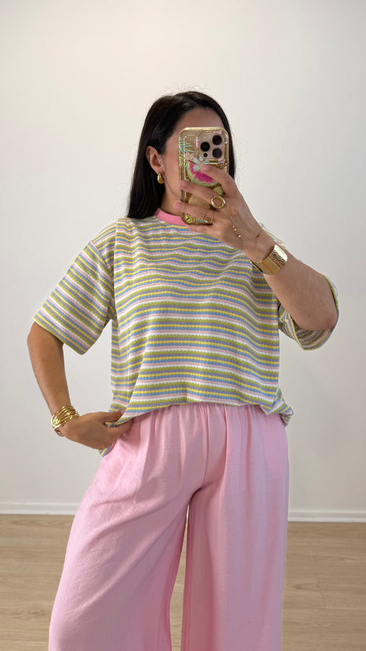TEE SHIRT CROCHET COL ROSE