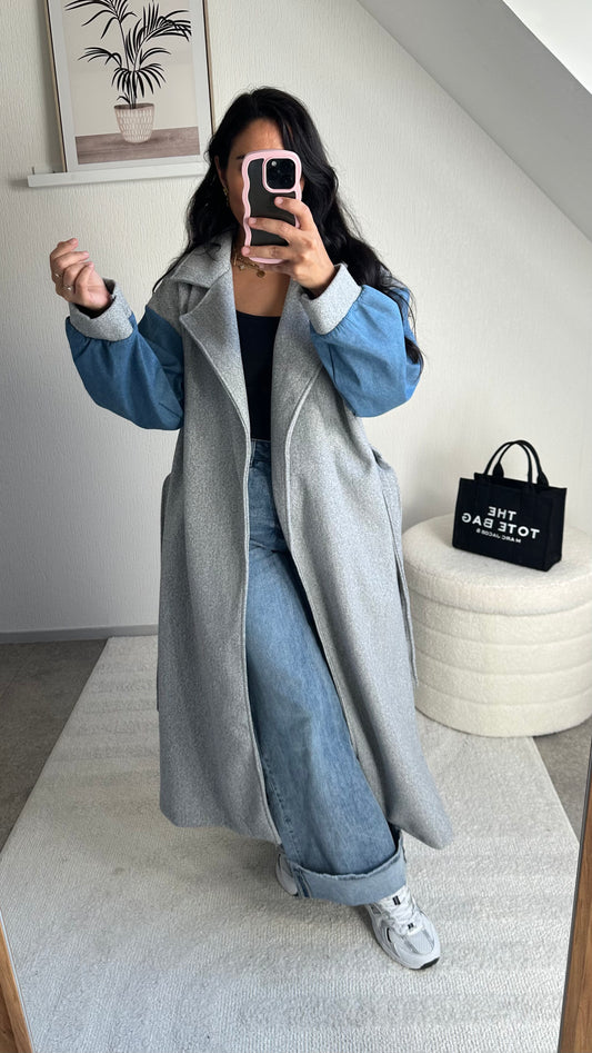 TRENCH BI MATIÈRE JEANS GRIS