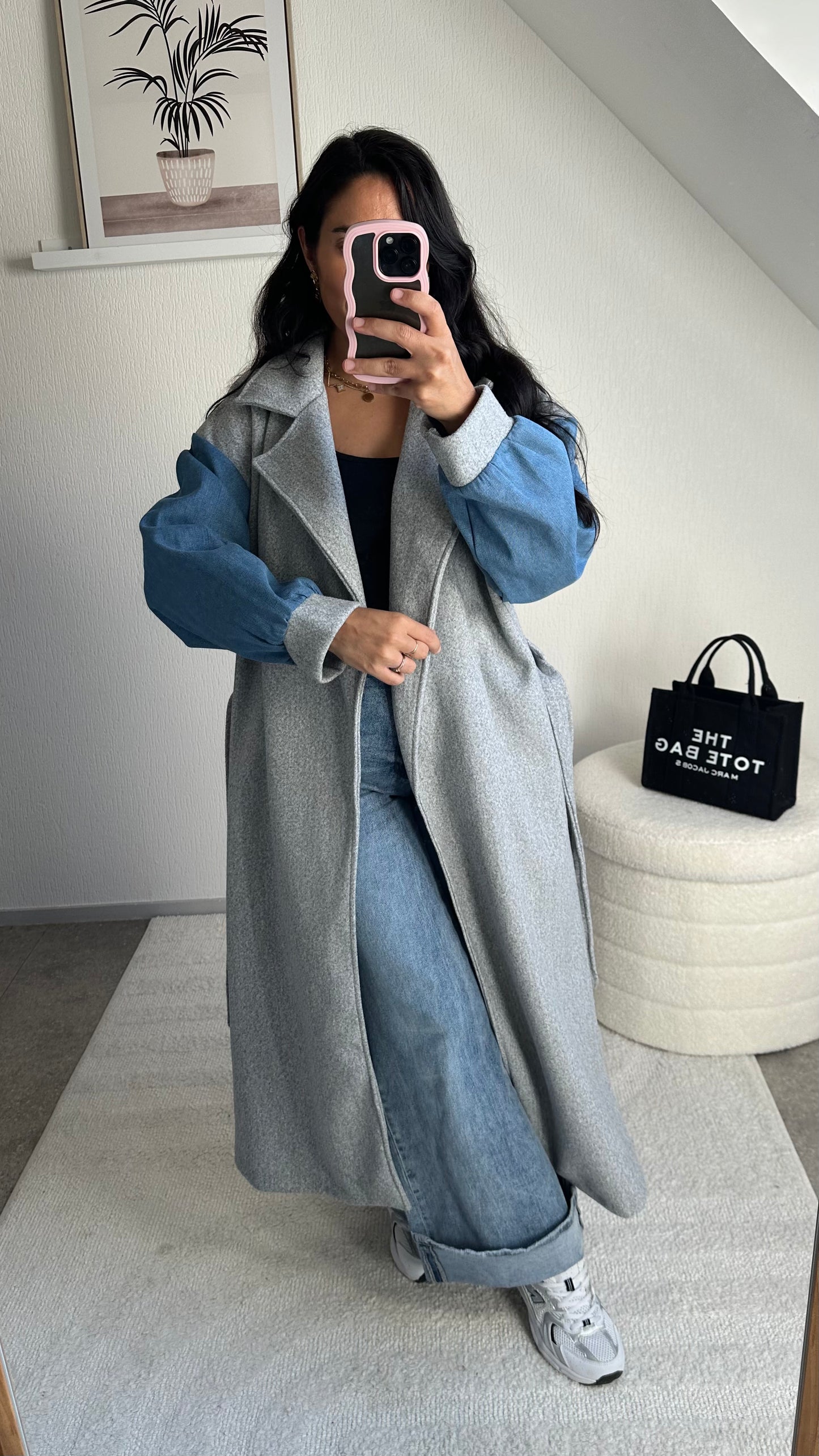 TRENCH BI MATIÈRE JEANS GRIS