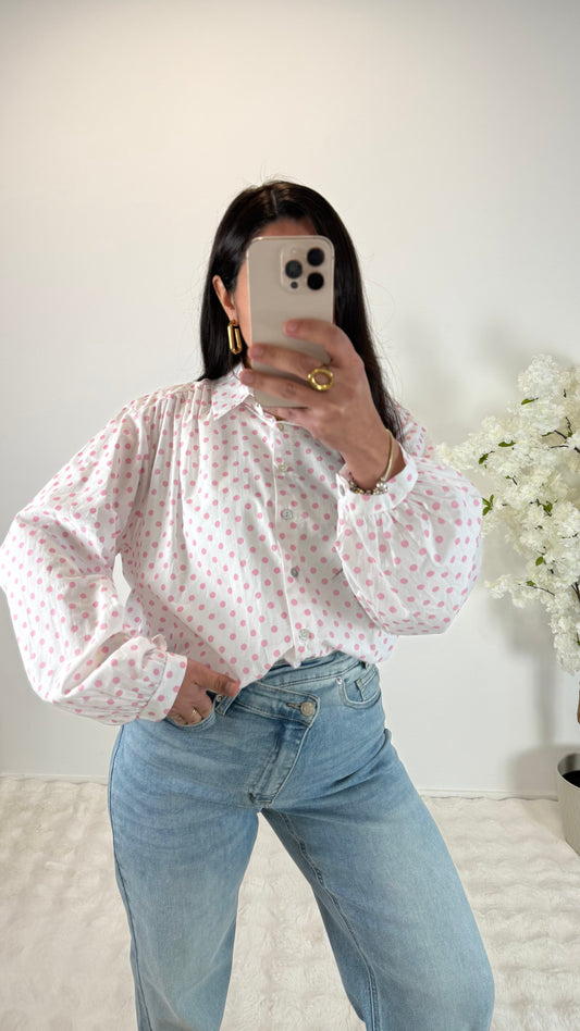 CHEMISE À POIS ROSE