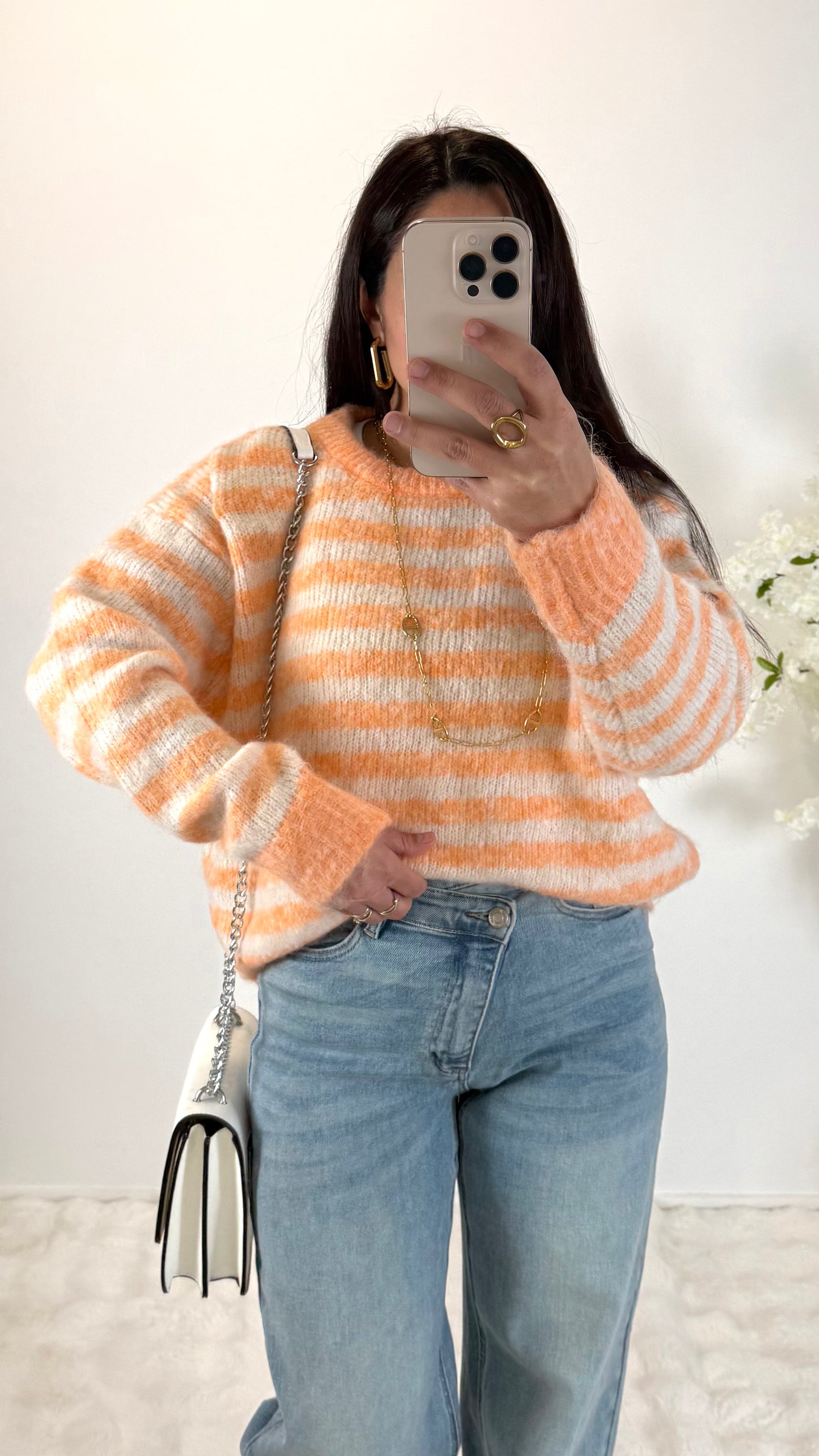 PULL RAYÉ ORANGE