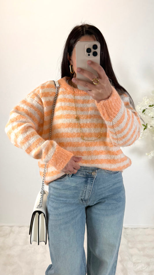 PULL RAYÉ ORANGE