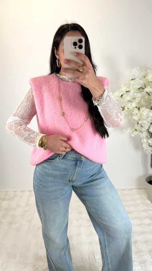PULL ÉPAULETTE ROSE