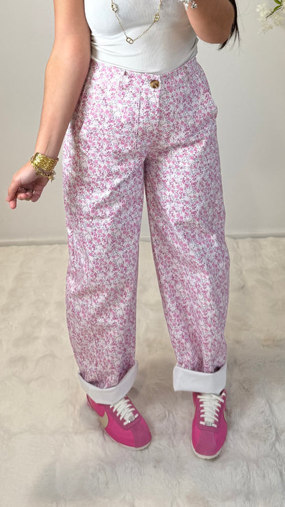 PANTALON BARREL FLEURIES
