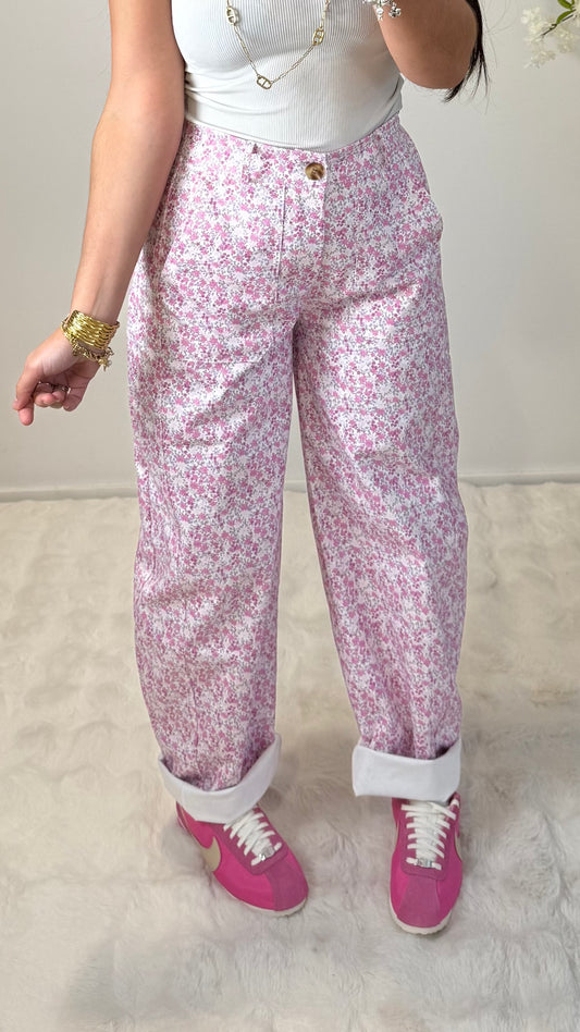 PANTALON BARREL FLEURIES