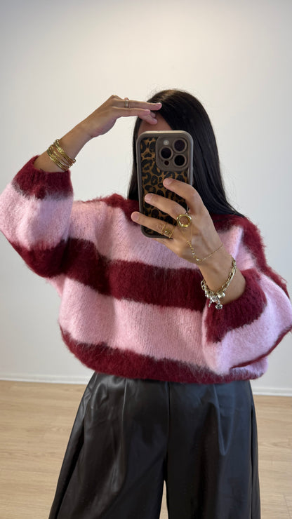 PULL MALLOW ROSE&BORDEAUX
