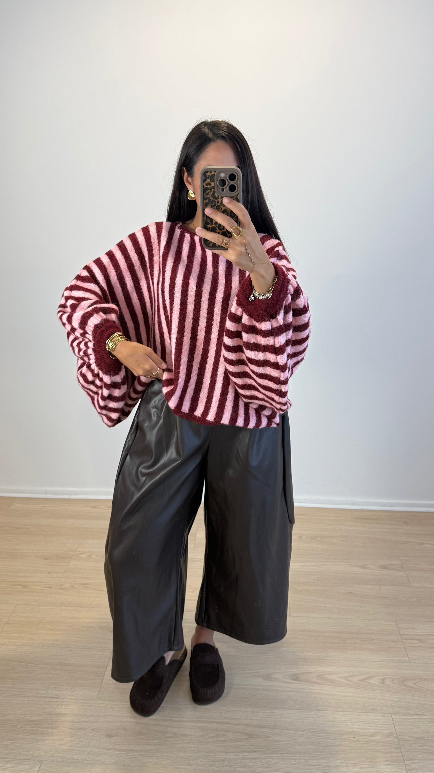 PULL IRIS BORDEAUX&ROSE