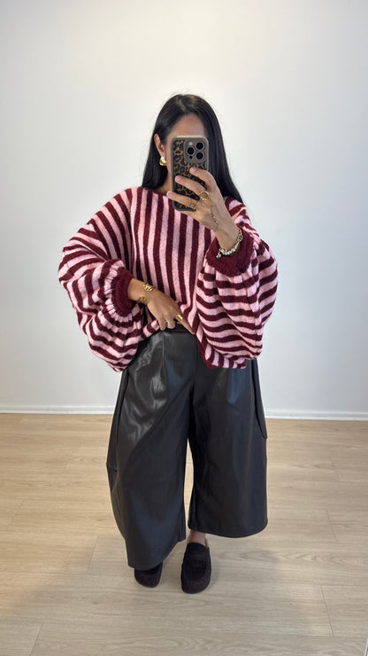 PULL IRIS BORDEAUX&ROSE