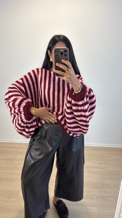 PULL IRIS BORDEAUX&ROSE