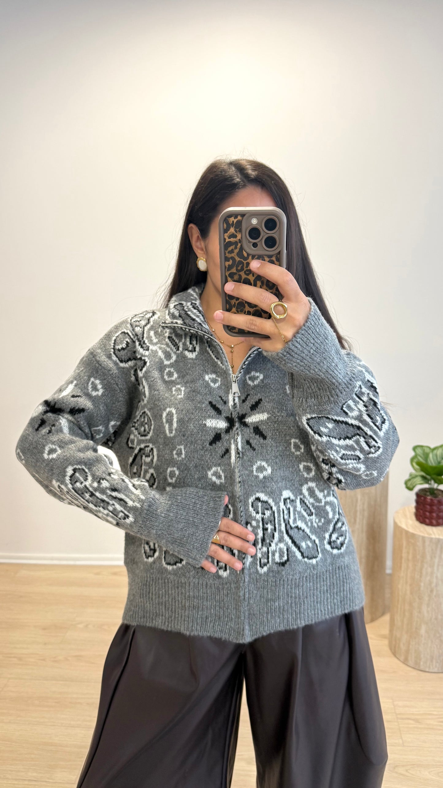 GILET ZIP BANDANA GRIS