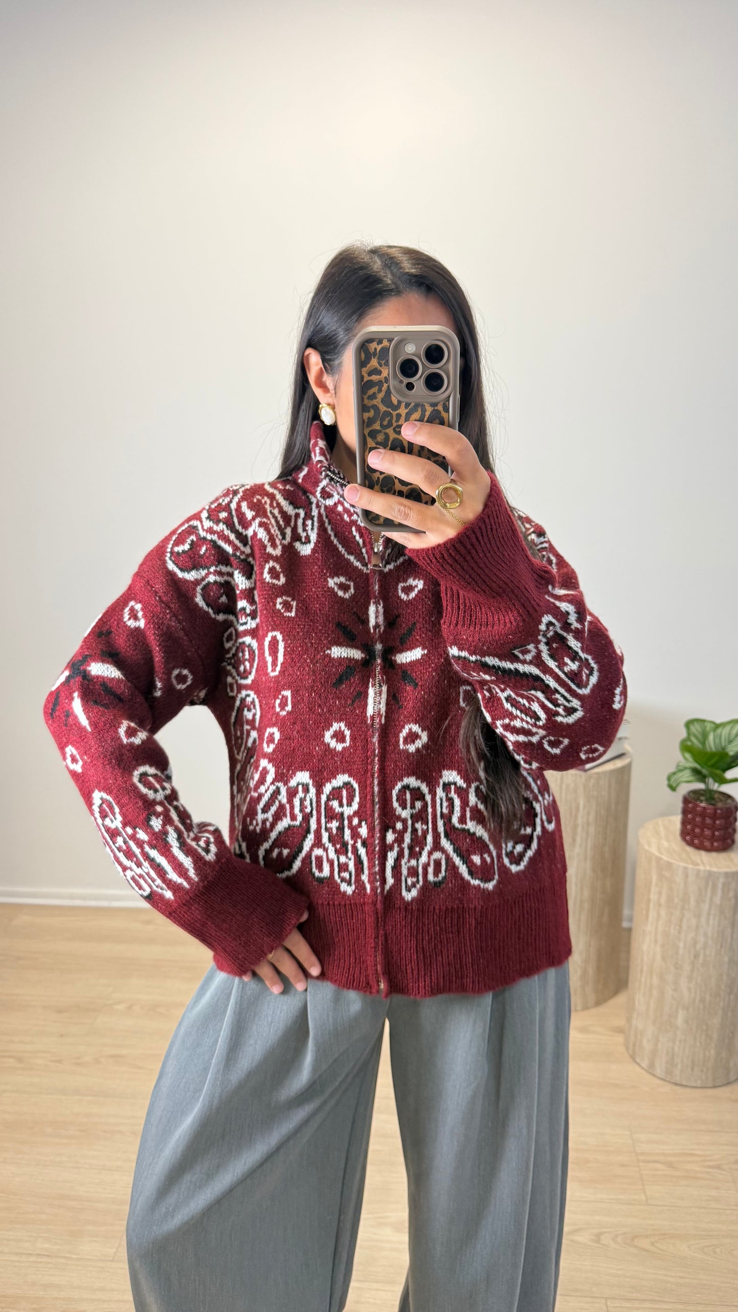 GILET ZIP BANDANA BORDEAUX