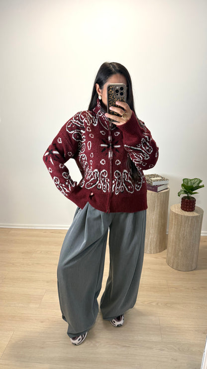 GILET ZIP BANDANA BORDEAUX