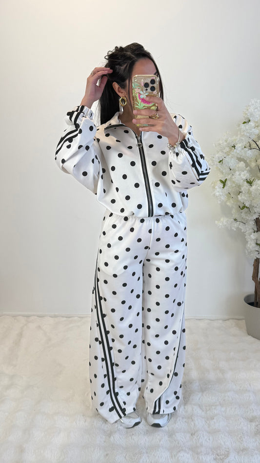 VESTE JOGGING POIS BLANC