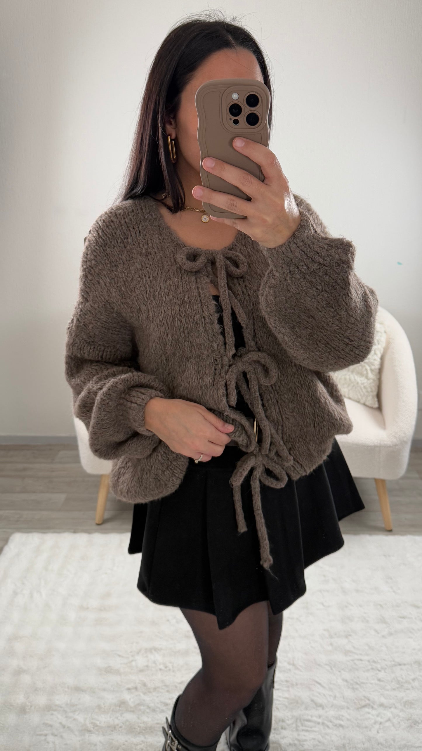 PULL NŒUDS CAMÉLIA NOISETTE