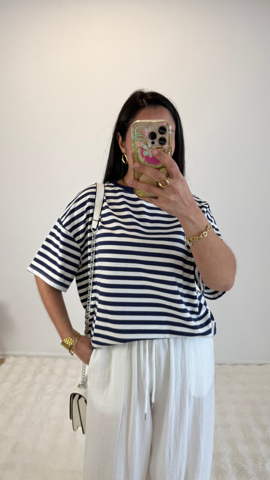 TEE SHIRT ISIS MARINE&BLANC