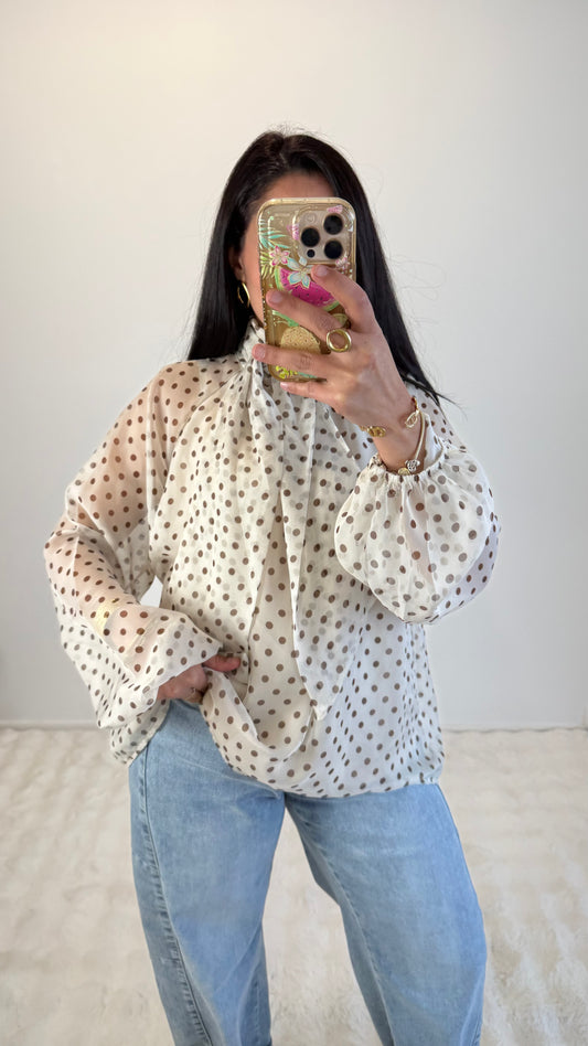BLOUSE LÉNA À POIS BEIGE
