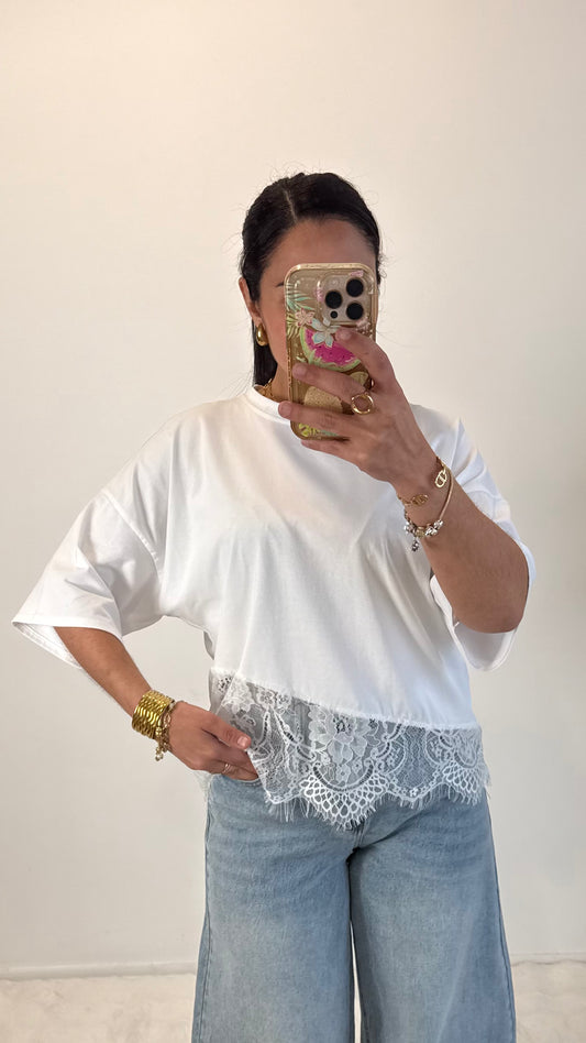 TEE SHIRT DENTELLE BLANC